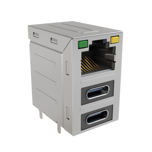安費(fèi)諾模塊化連接器 RJE36188344CH 堆疊 RJ45，2 個(gè) USB Type C，帶 LED G/Y