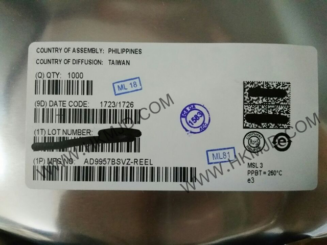 ADI AD9957BSVZ 1 GSPS正交數(shù)字升頻器，帶18位I/Q數(shù)據(jù)通道和14位DAC